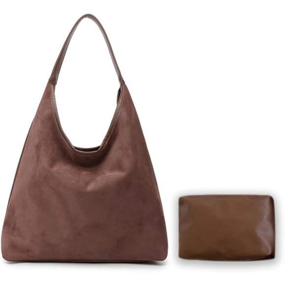 Chic Large Capacity Brown Suede Bag with Magnetic Closure - Perfect for Everyday